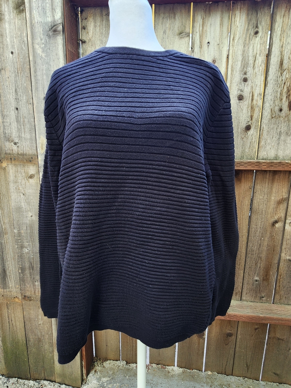 H&M Navy Blue Horizontal Ribbed Knit Crewneck Sweater Pullover [M]